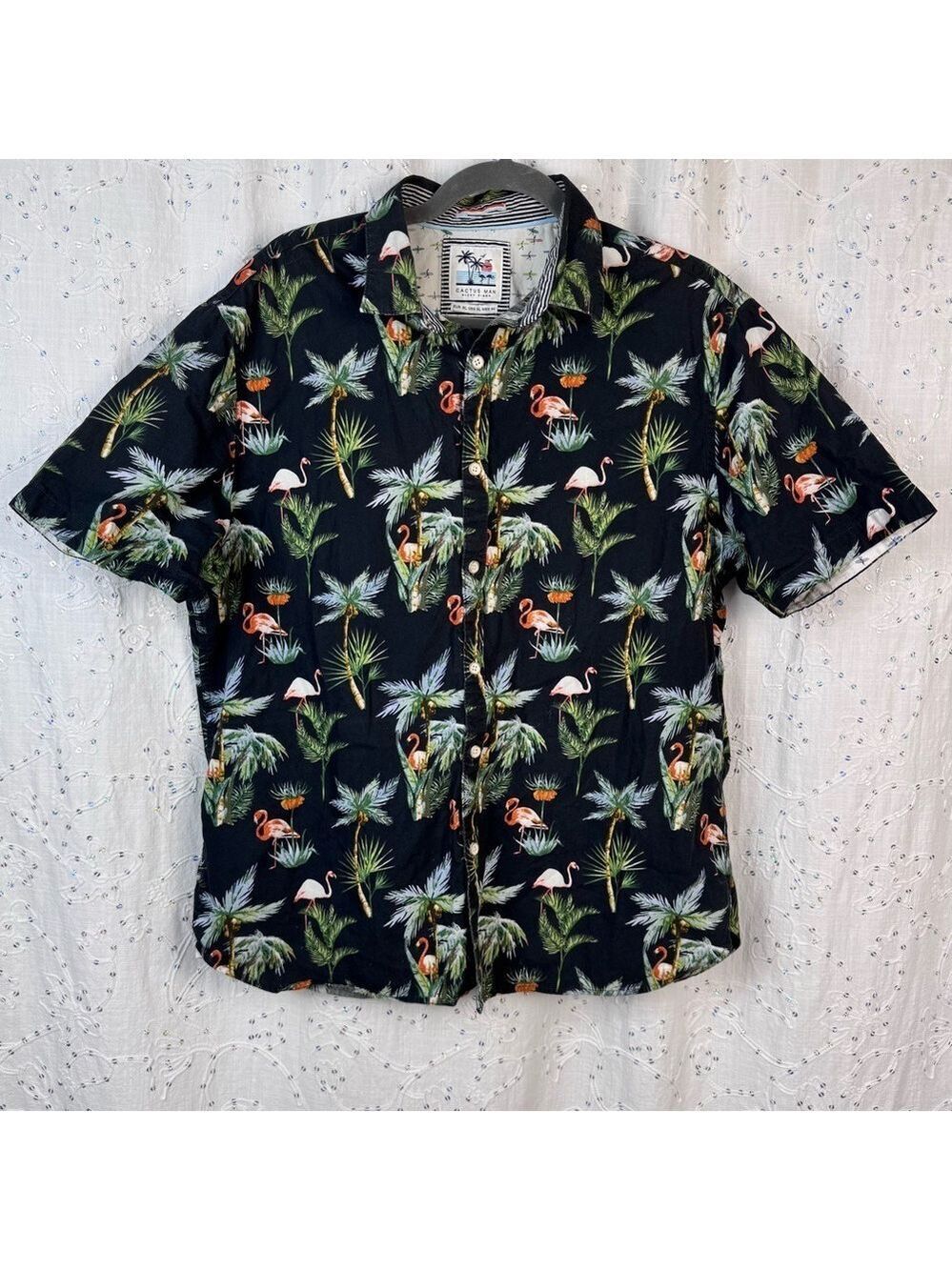 Cactus Man by Ricky Singh Tropical Flamingo Print Shirt - Men’s XL
